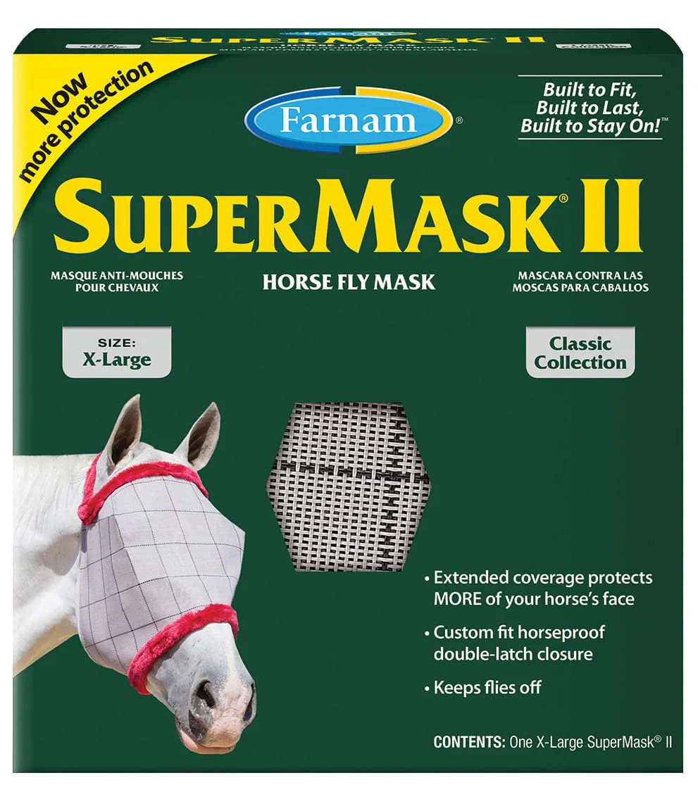Farnam SuperMask II Classic Horse Fly Mask without Ears, XL Horse - Healthber