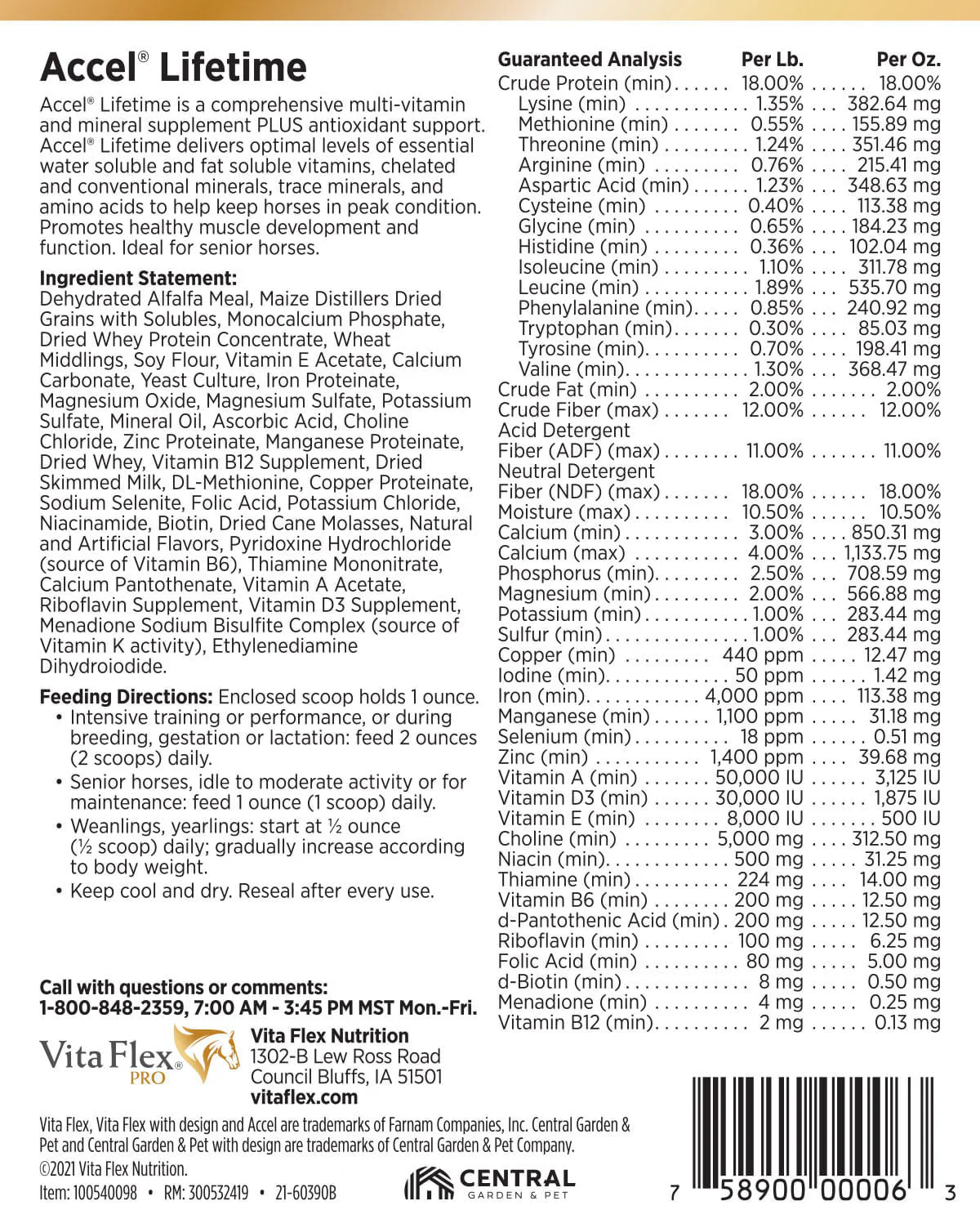 Vita Flex Pro Accel Lifetime Health & Wellness Formula Supplement for Horses - Healthber