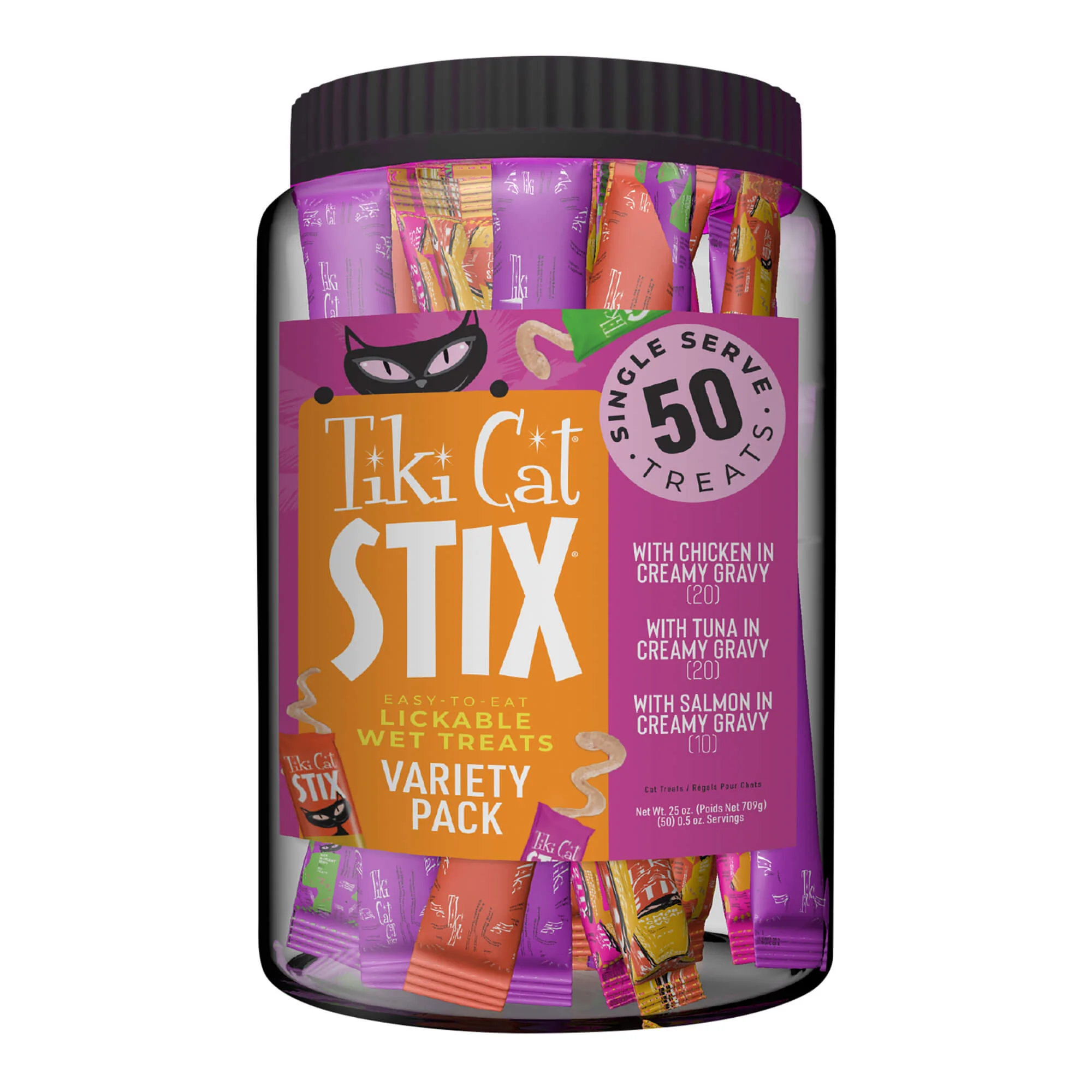 Tiki Cat Stix Wet Cat Treats, Variety Mega Jar, 25 oz, 50 ct - Healthber
