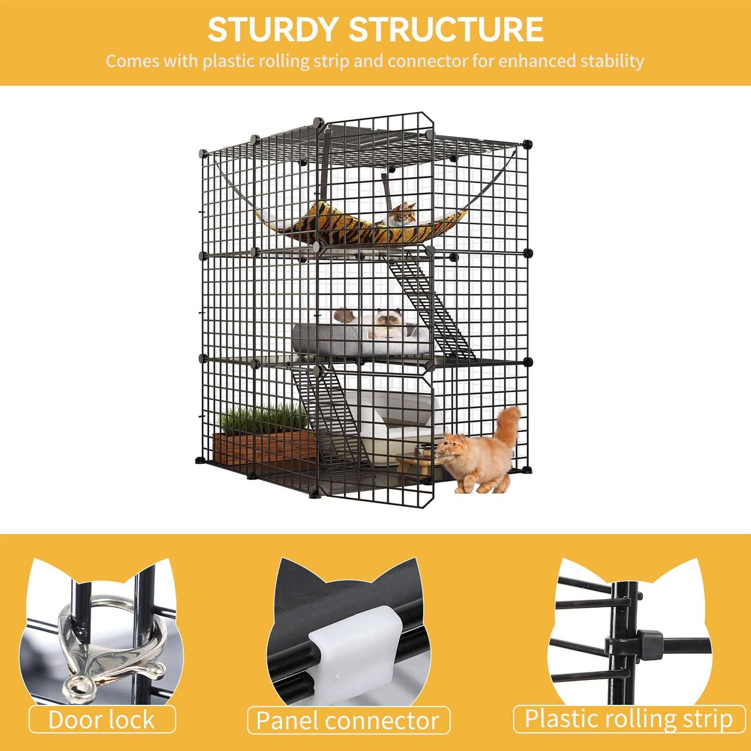 Dextrus 3-Tiers Cat Cage,Cat Enclosures Metal Cat Kennels Pet Crate with Extra Large Hammock for 1-2 Cats - Healthber