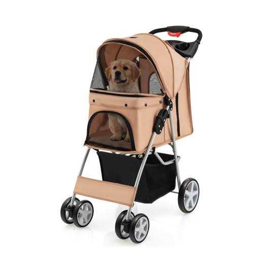 Costway Foldable 4-Wheel Pet Stroller with Storage Basket - Healthber