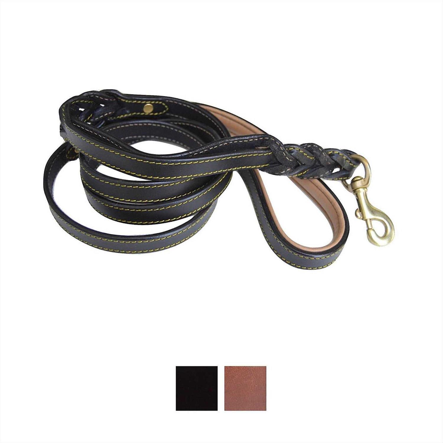 Soft Touch Collars 6 Foot Braided Leather Dog Leash with Traffic Handle, Two Handles for Training and Safety - Healthber