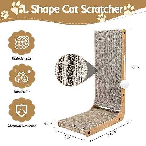 Cat Scratcher, L-Shaped Cat Scratching Pad with Toy Balls, Cat Scratching Board for Indoor Cats and Kittens - Healthber