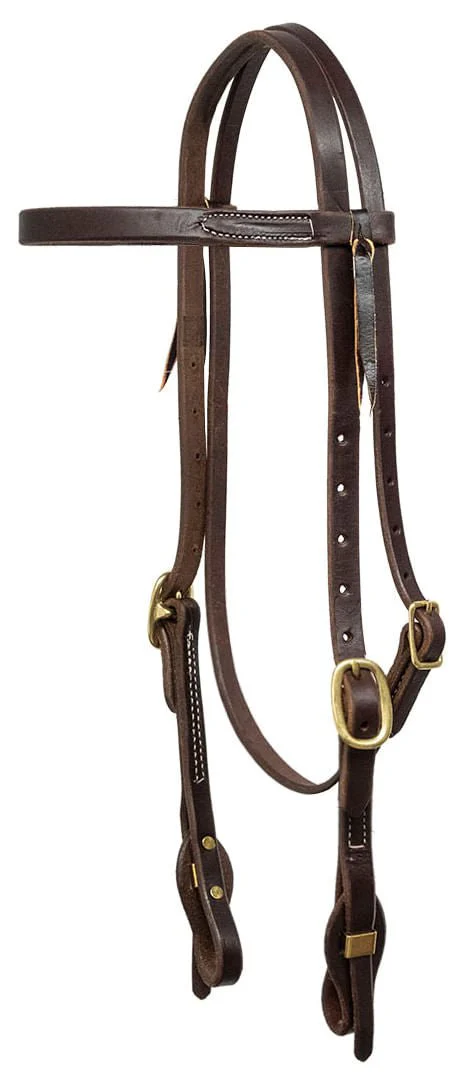 Poplar Head Saddlery Oiled Harness Leather Browband Headstall with Easy-Change Slot Ends - Healthber