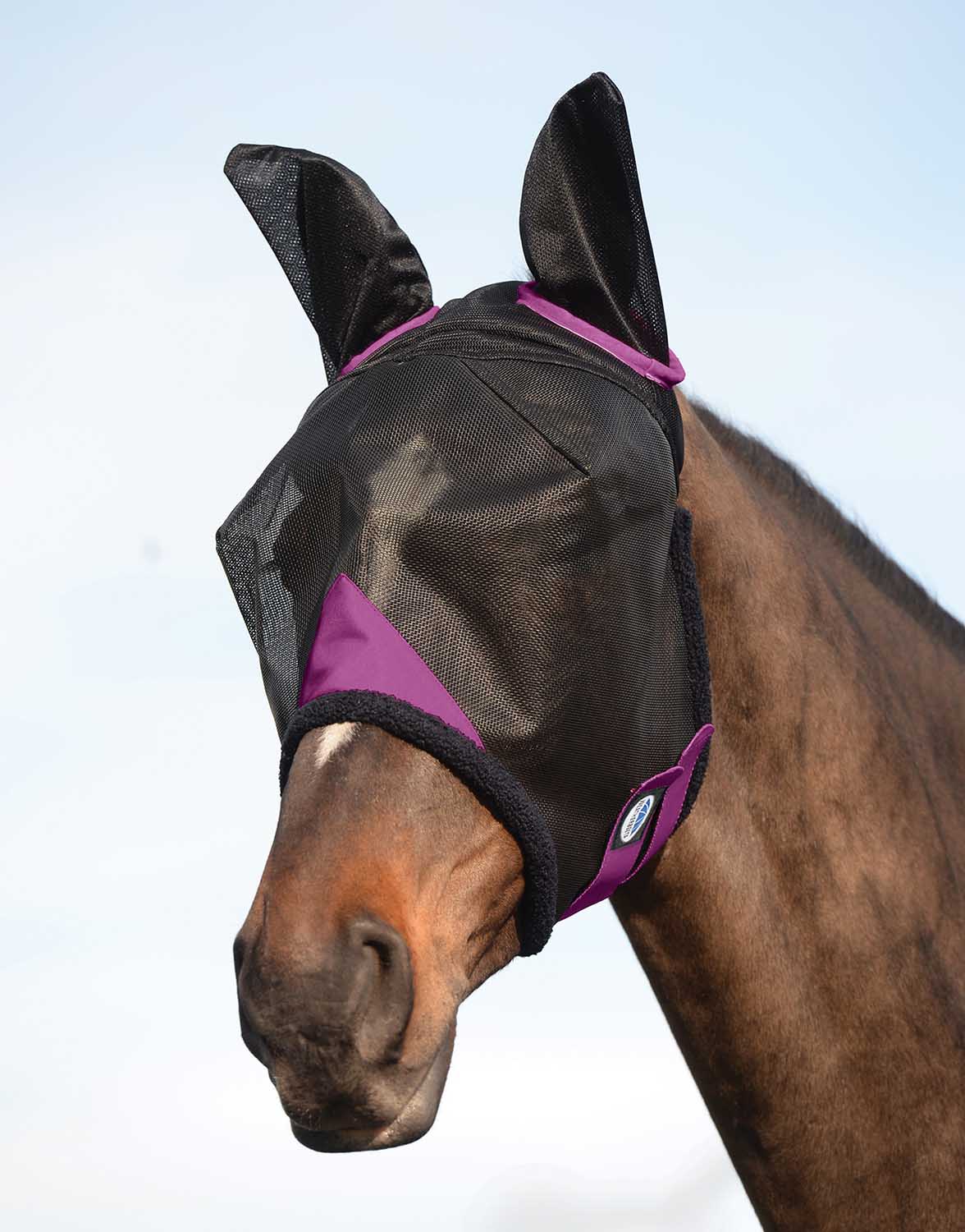 Weatherbeeta ComFITec Durable Mesh Horse Fly Mask w/ Ears, Black/Purple - Healthber