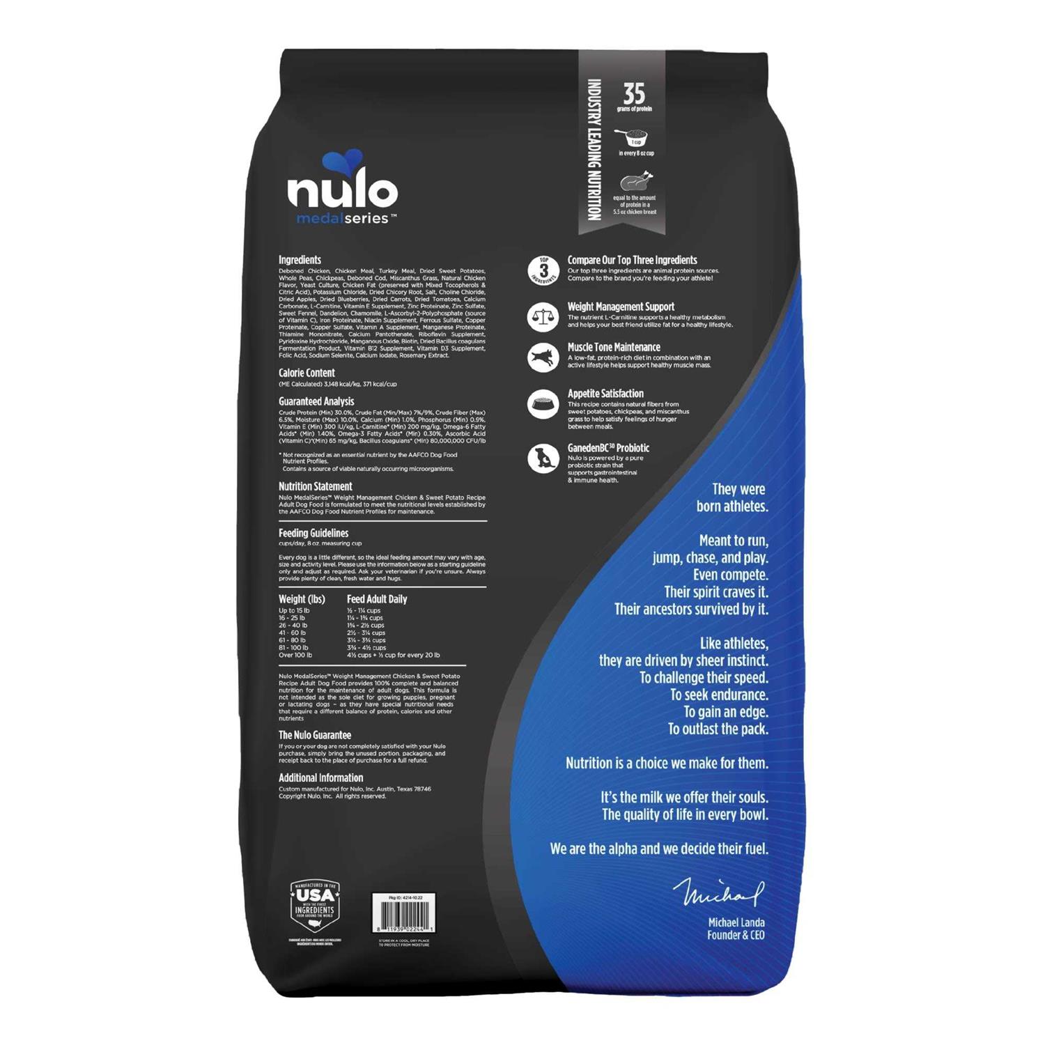 Nulo MedalSeries Grain-Free Weight Management Chicken & Sweet Potato Adult Dry Dog Food - Healthber