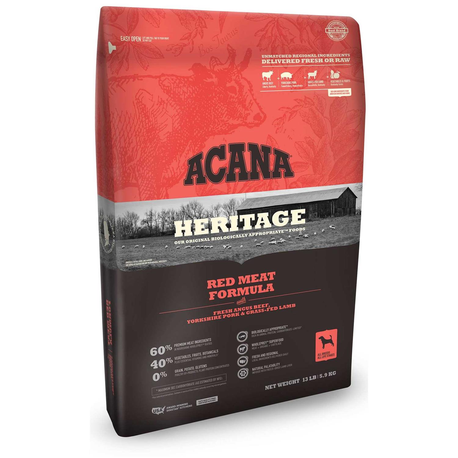 Acana Heritage Red Meat Dry Dog Food 25lb - Healthber
