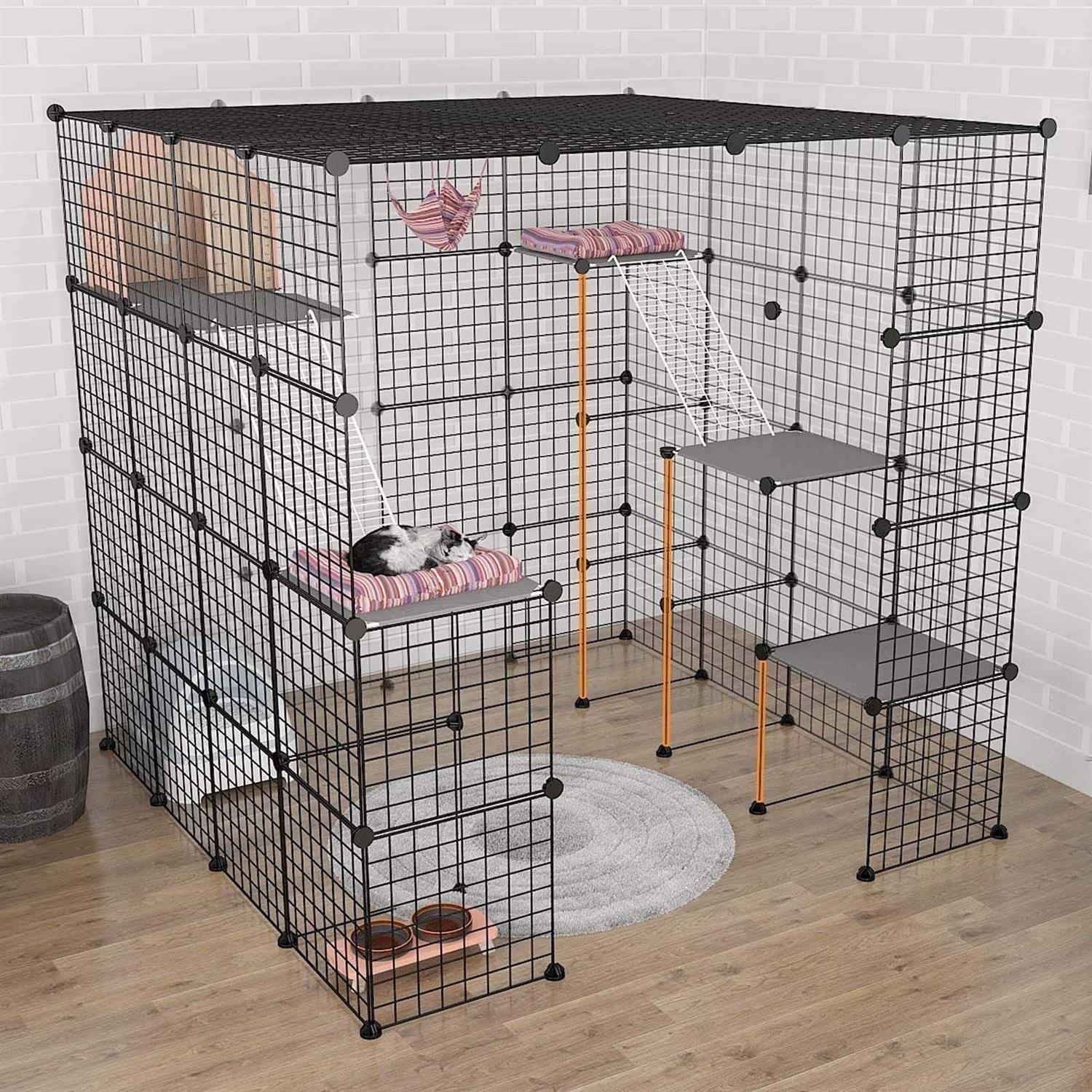 Eiiel Large Cat Cage Indoor Cat Playpen Metal Wire Kennels Crate Ideal for 1-4 Cats - Healthber