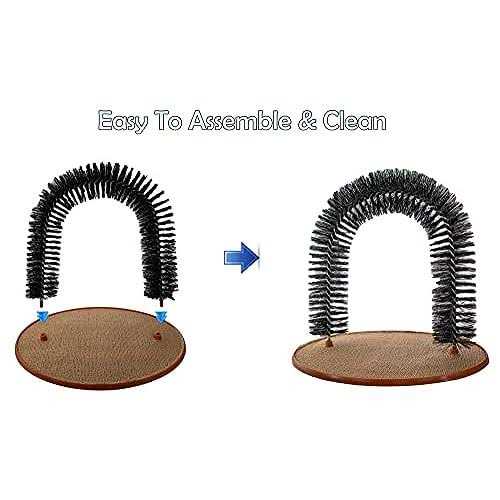 Perfect Cat Grooming Arch with Bag of Catnip Self Scratcher And Massager Brushing Post Reduces Shedding & Hair Balls - Healthber