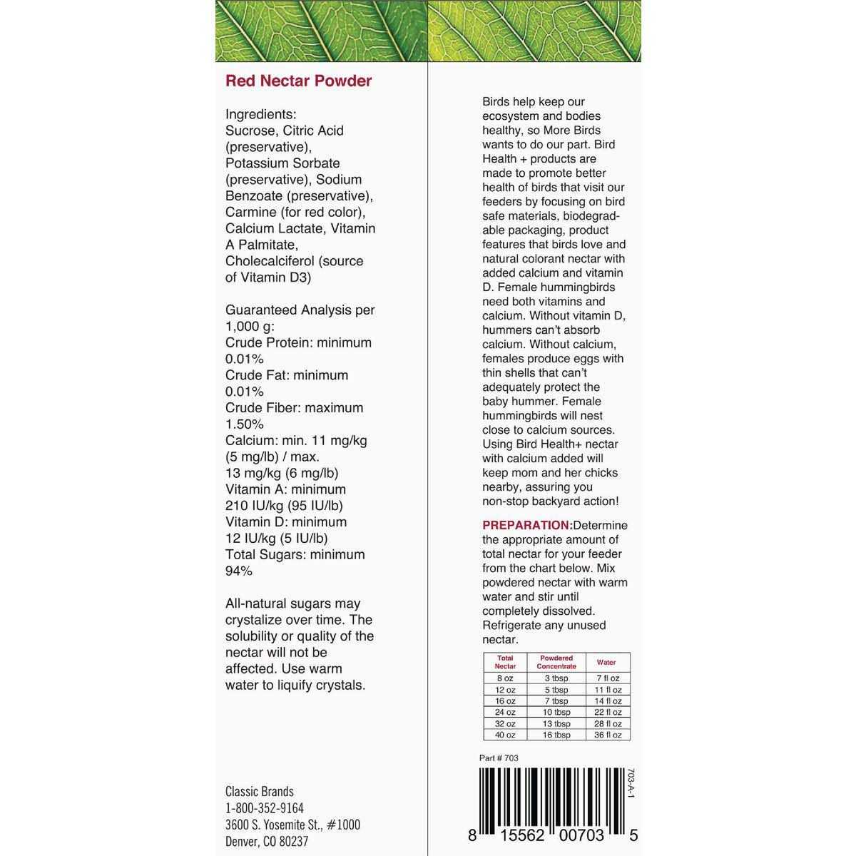 More Birds Health Plus Hummingbird Nectar Powder Concentrate Natural Red - Healthber