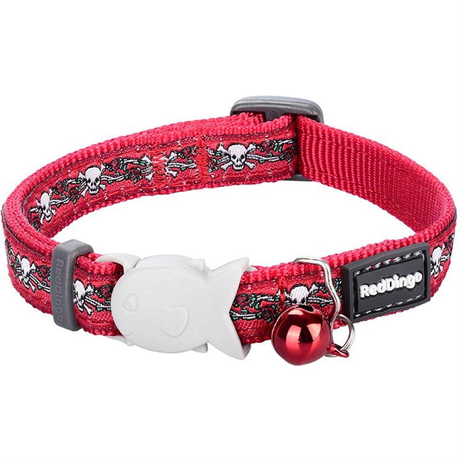 Red Dingo Cat Collar Skull & Roses Red - Healthber