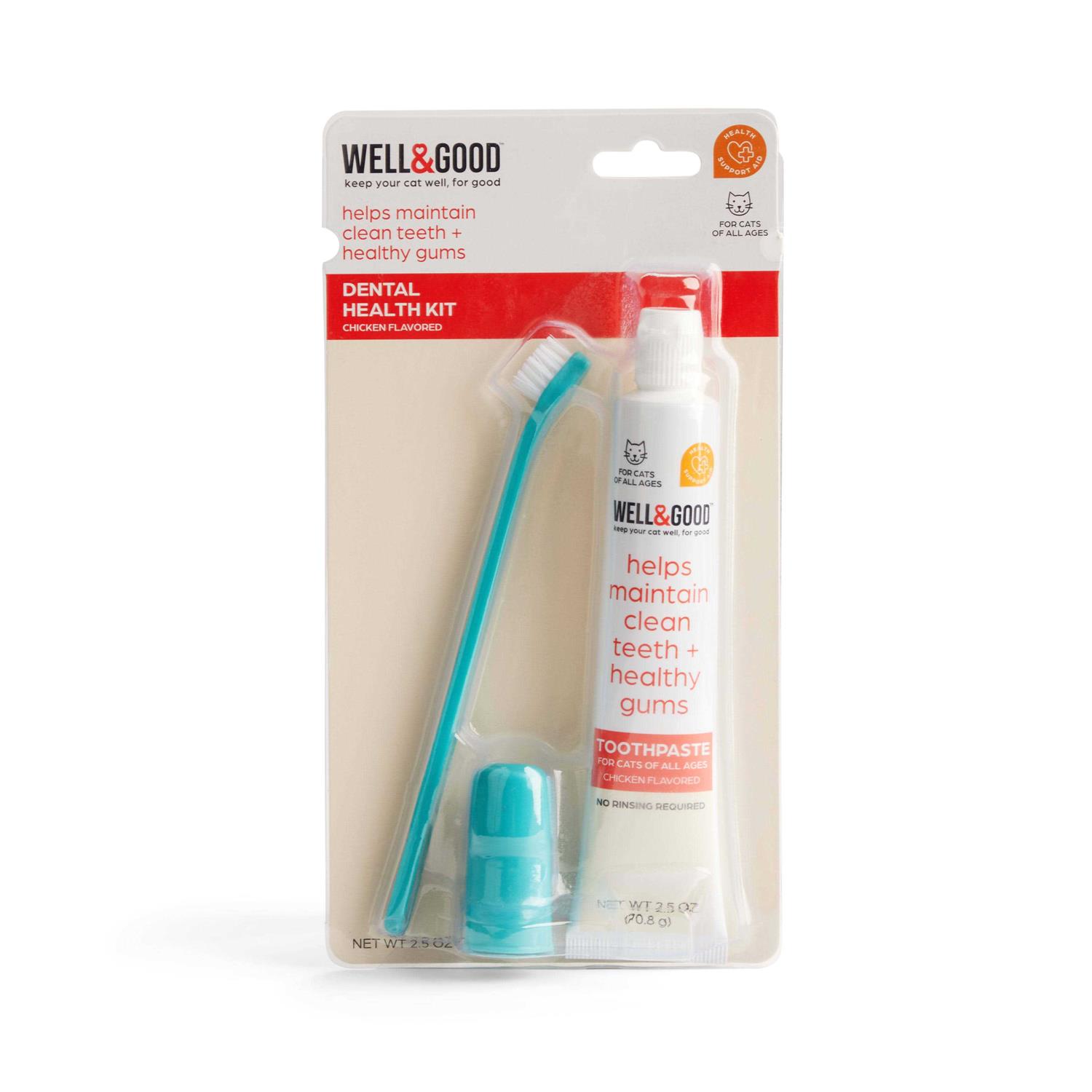 Well & Good Cat Dental Health Kit with Chicken Flavored Toothpaste - Healthber