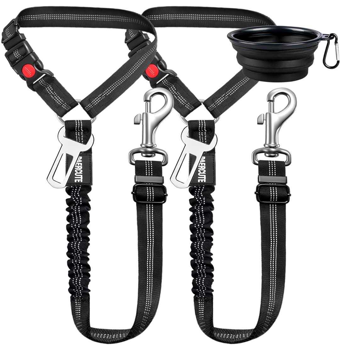Paercute 3 Piece Set Dog Car Seat Belt Headrest Restraint Adjustable with Elastic Bungee Buffer Durable Headrest Pet Seat Belt Dog Car Sa - Healthber