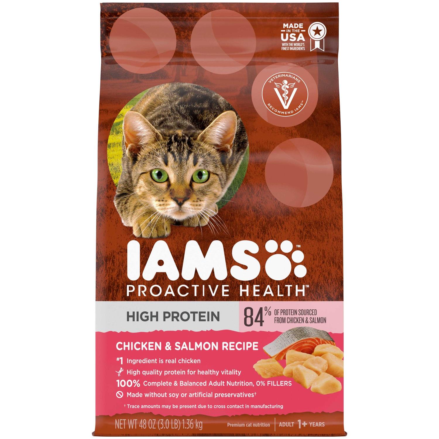 Iams Proactive Health High Protein Adult Dry Cat Food with Chicken & Salmon - Healthber