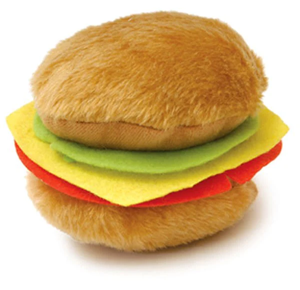 American Grill Time Plush Squeaker Dog Toys - Hamburger or Hot Dog - Healthber
