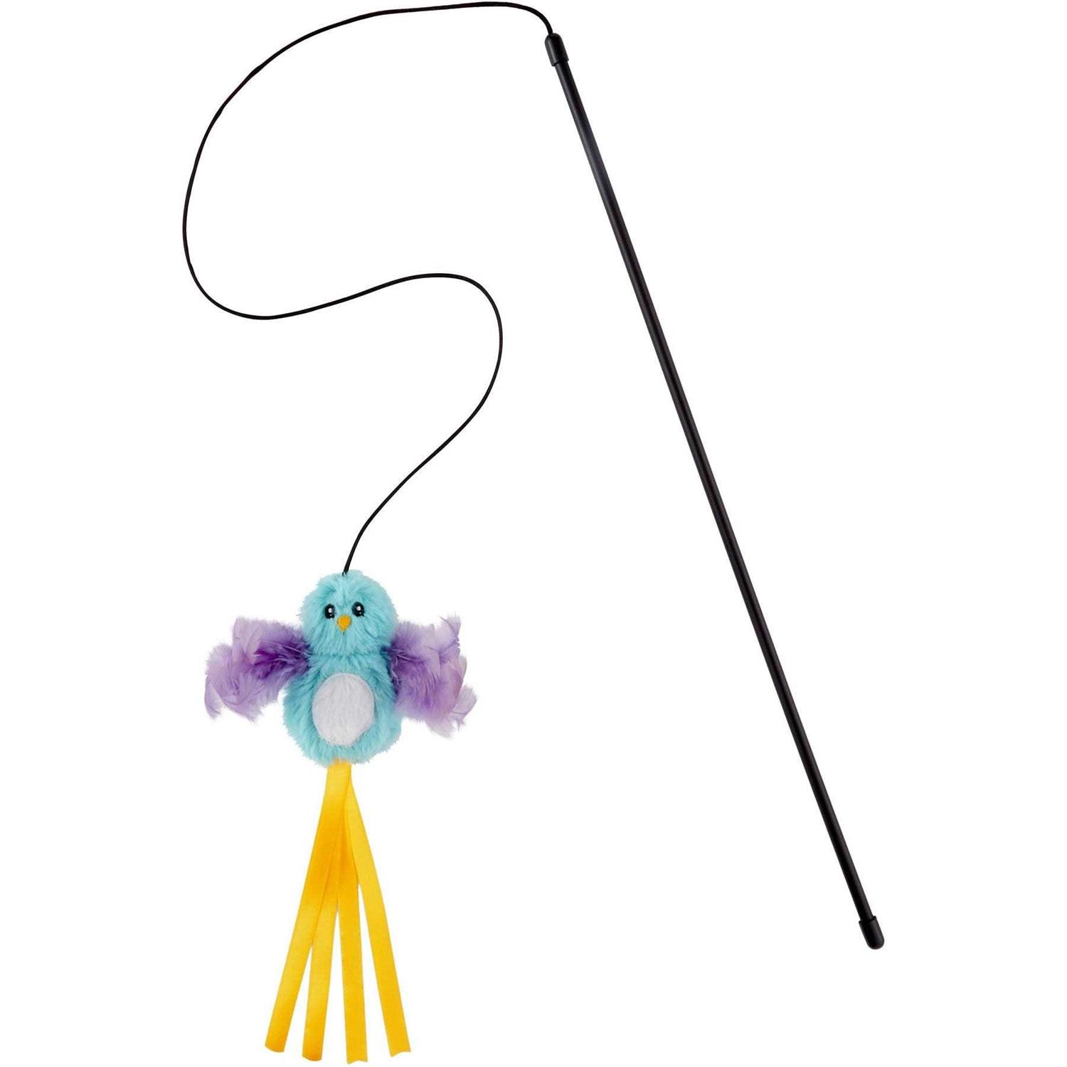 Frisco Bird with Feathers Teaser Wand Cat Toy with Catnip - Healthber