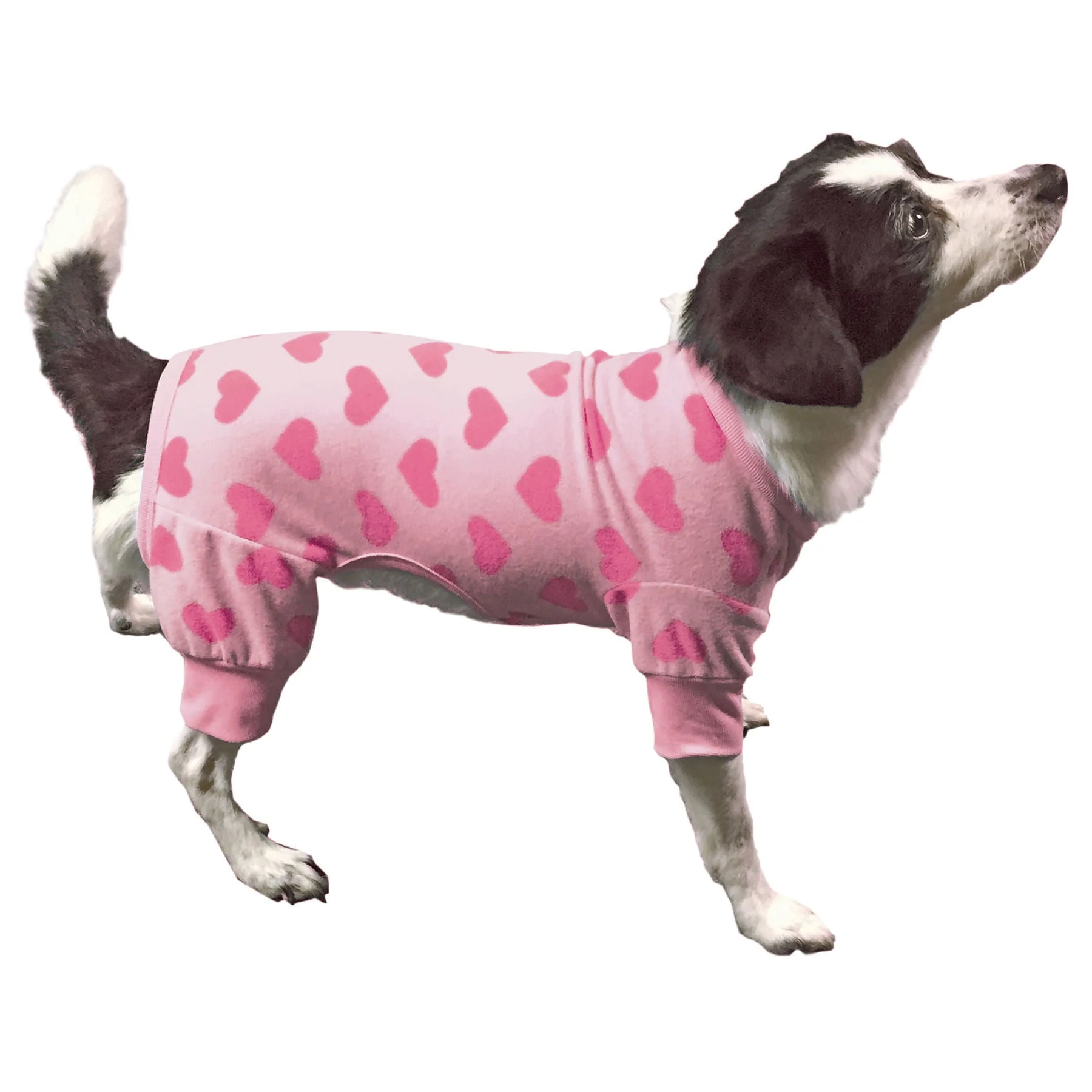 Pink Heart Fleece Dog Pajamas, XSmall - Healthber