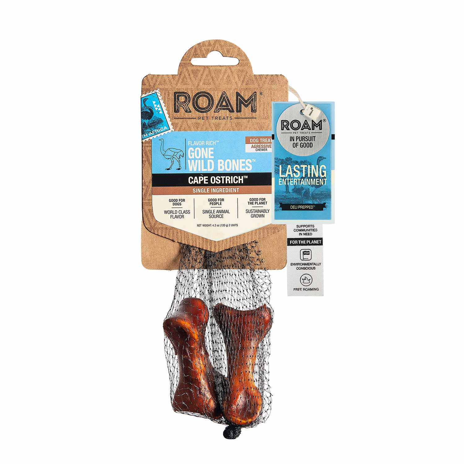 Roam Dog Treats Gone Wild Ostrich Bone, 2pk - Healthber