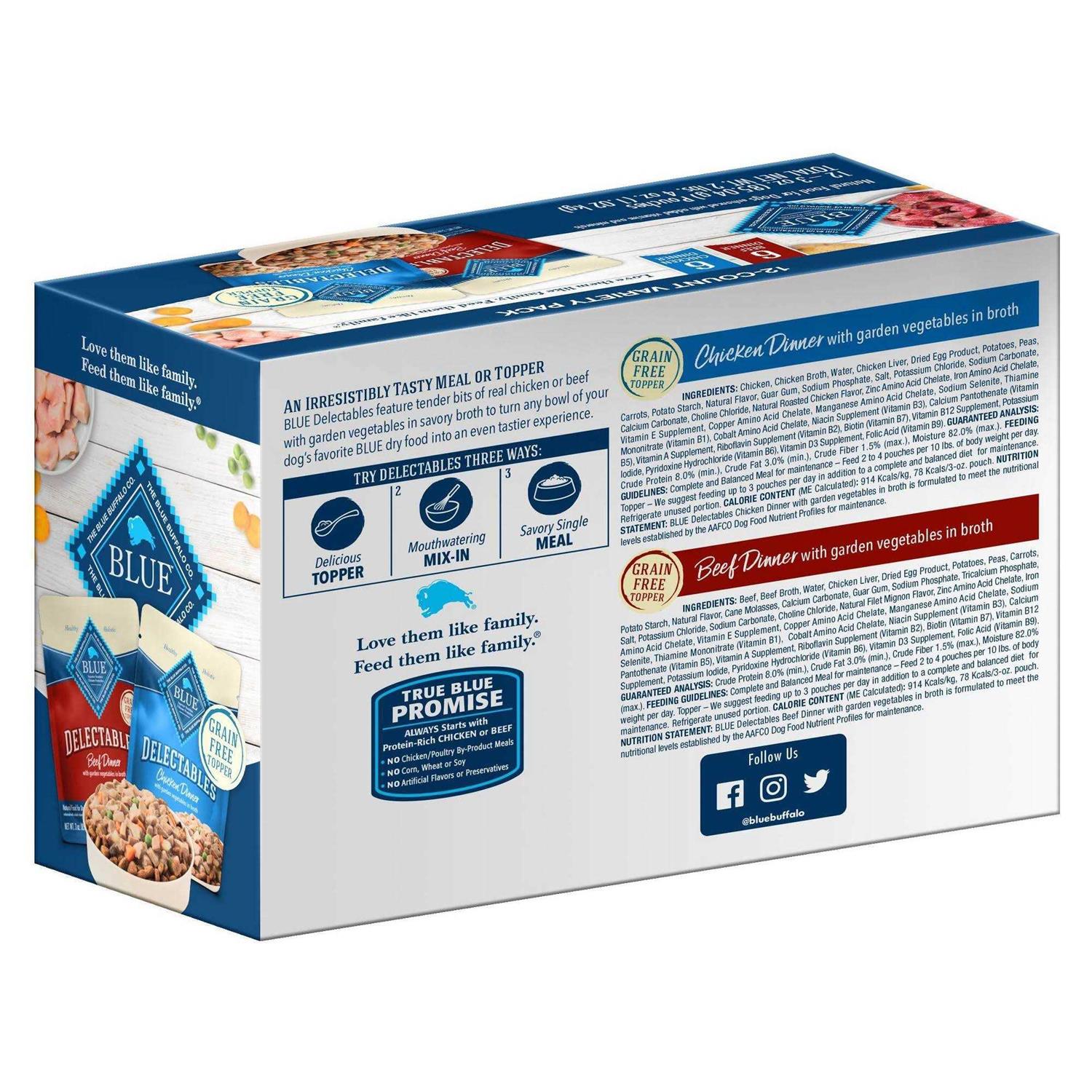 Blue Buffalo Delectables Natural Wet Dog Food Topper Variety Pack - Healthber