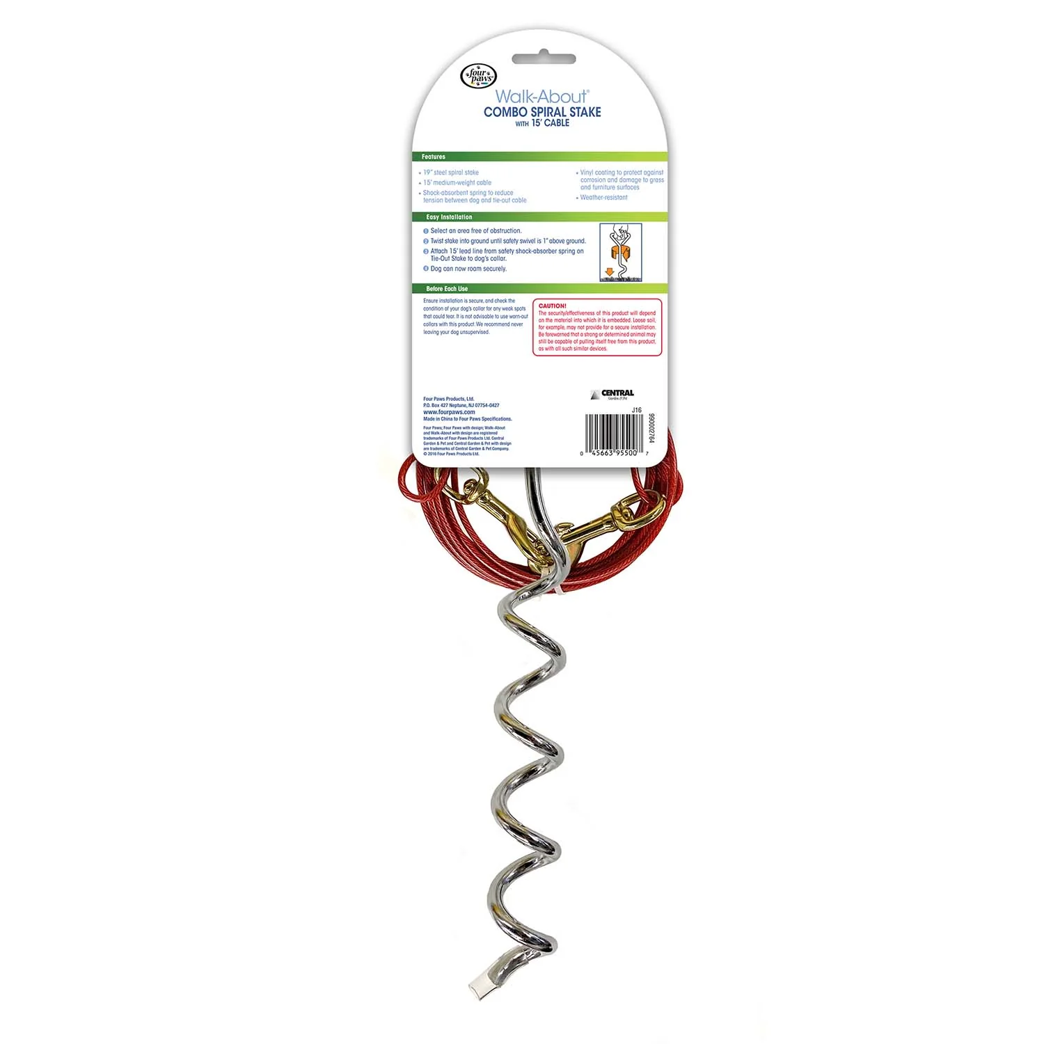 Walk About Tie-Out Dog Spiral Stake, Silver - Healthber