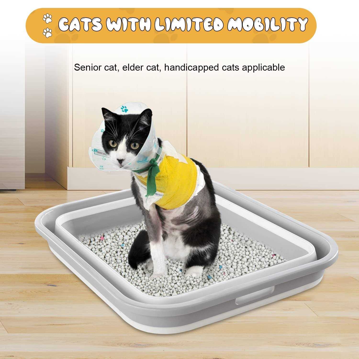 Maohegou Senior Cat Litter Box Three Legged Arthritic Open Low Entry for Sick Frail Handicap Disabled Cats - Healthber