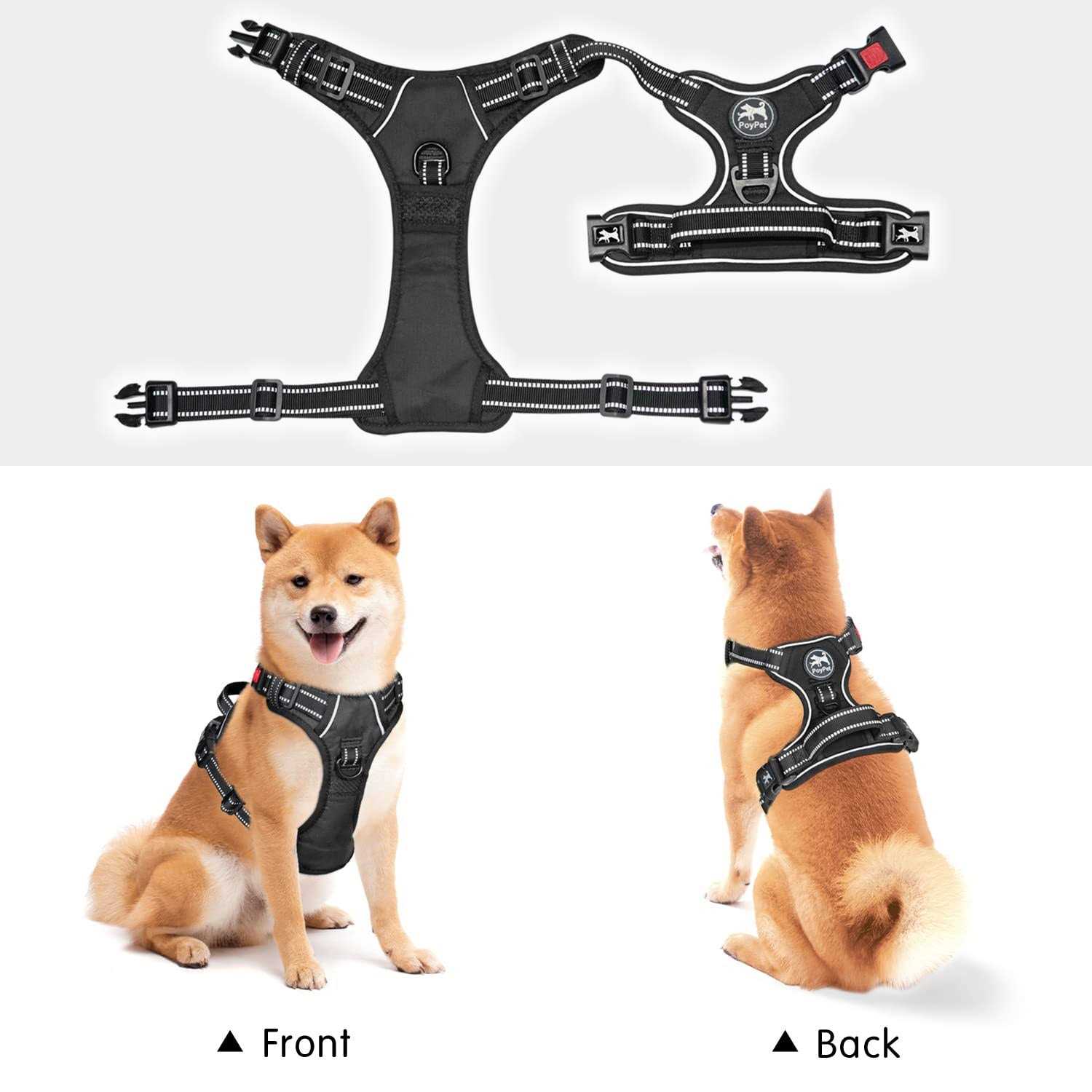 Poypet No Pull Dog Harness, Reflective Vest Harness with Front Adjustable - Healthber