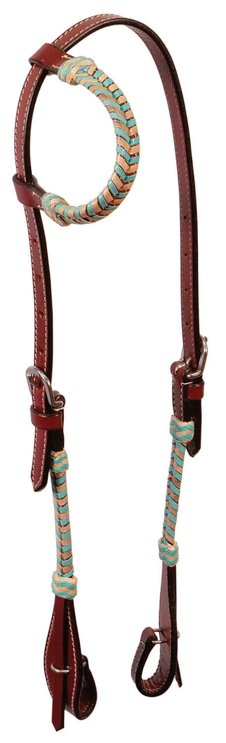 Buffalo Leather Turquoise Rawhide Laced One Ear Headstall - Healthber