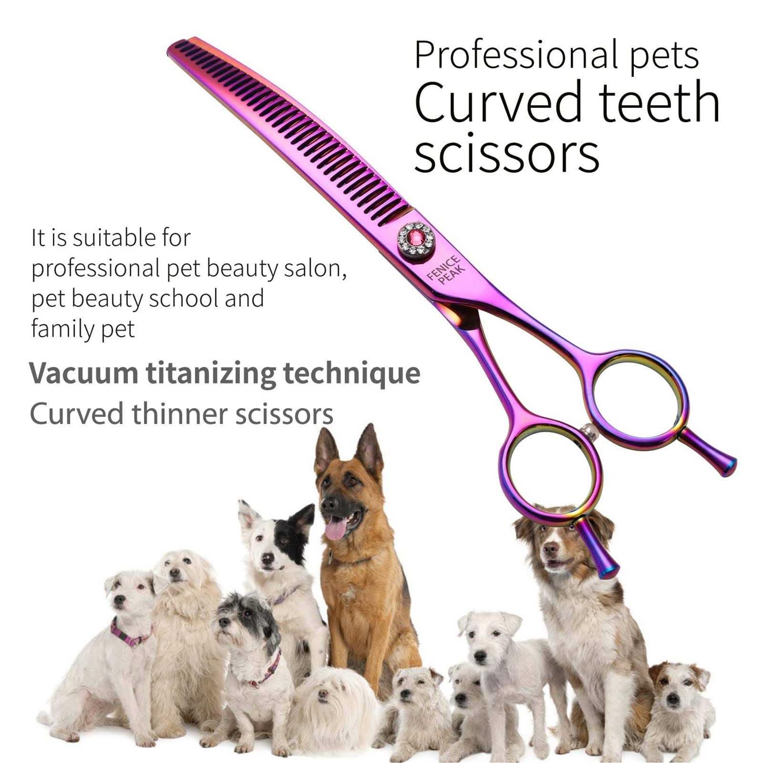 Fenice Peak Professional Dog Grooming Scissors Pet Curved Thinning Shears 7.0” Extremely Sharp Blades 440C Steel Thinning Scissors Durable Smooth - Healthber