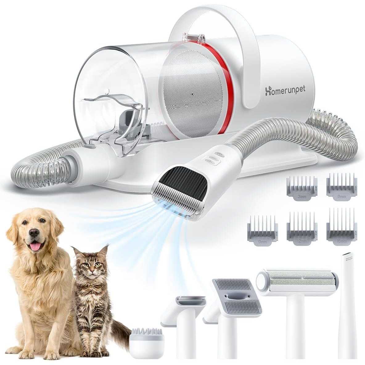 HomeRunPet Ultra Quiet Pet Vacuum Suction 99% Pet Hair 6 Tool Grooming Kit - Healthber