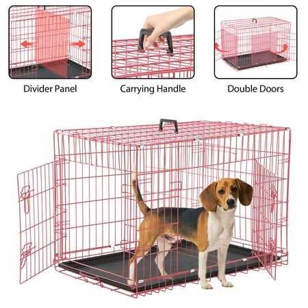 Yrllensdan Dog Crate, Dog Crates and Kennels Dog Foldable Large Dog Crate for Large Dogs with Handle Double-Door Outdoor Metal Wire - Healthber