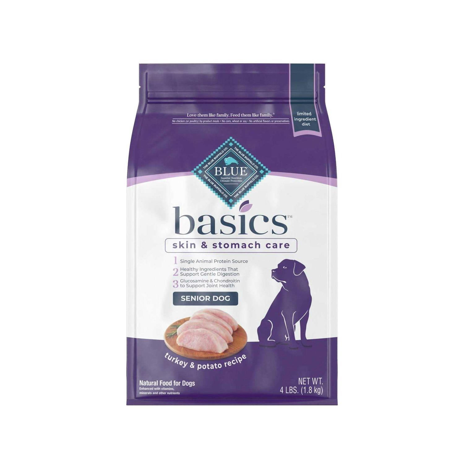 Blue Buffalo Blue Basics Skin & Stomach Care Natural Turkey & Potato Senior Dry Dog Food - Healthber
