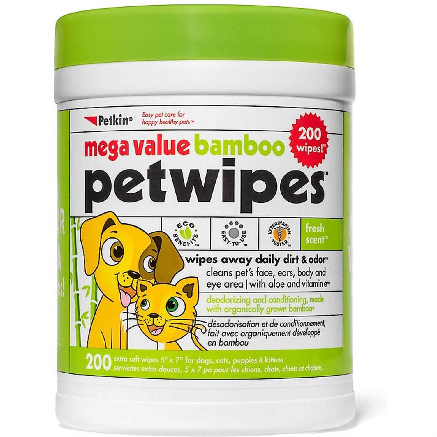 Petkin Mega PetWipes, 200 Wipes Bamboo Pet Wipes for Dogs and Cats - Healthber