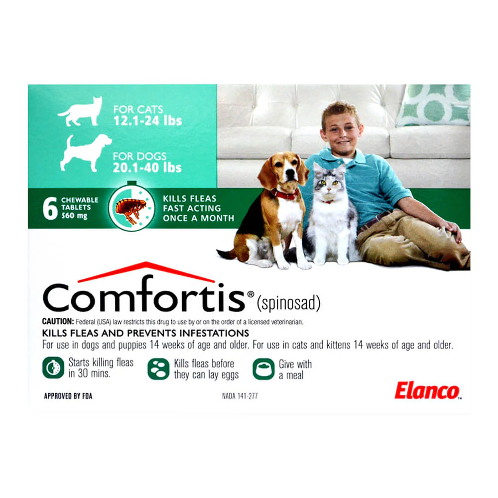 Comfortis (spinosad) Chewable Flea Tablets for Dogs & Cats - Healthber