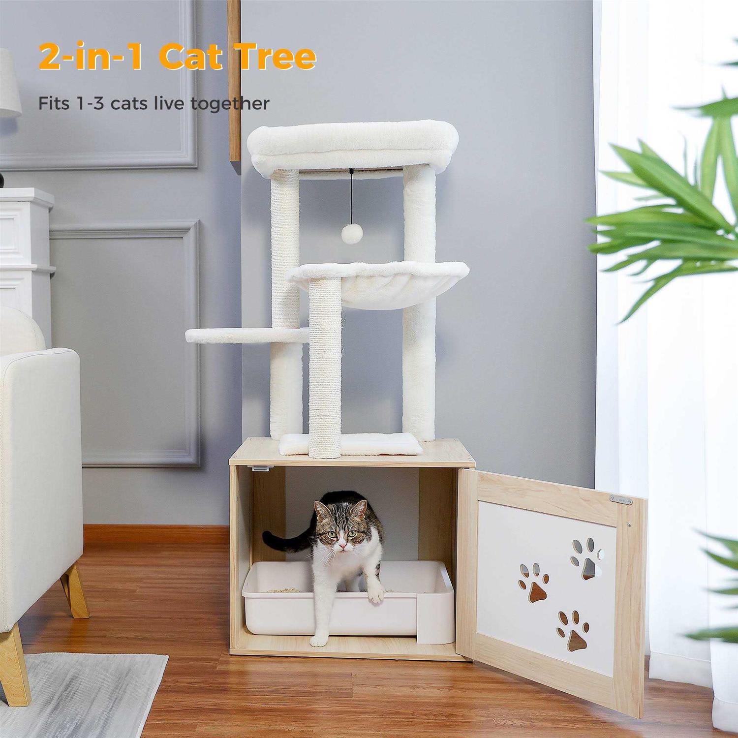 Pawz Road Cat Tree with Litter Box Enclosure Cat Tower with Scratching Posts for All Indoor Cats - Healthber