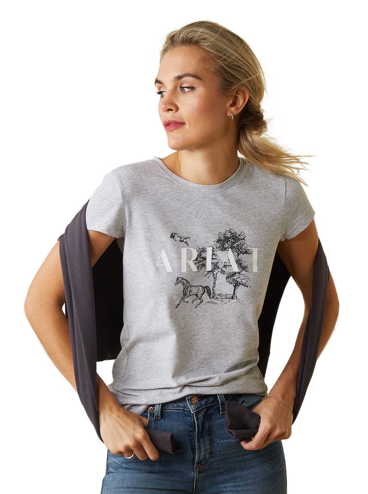 Ariat Women's Toile Scene T-Shirt, Heather Gray - Healthber