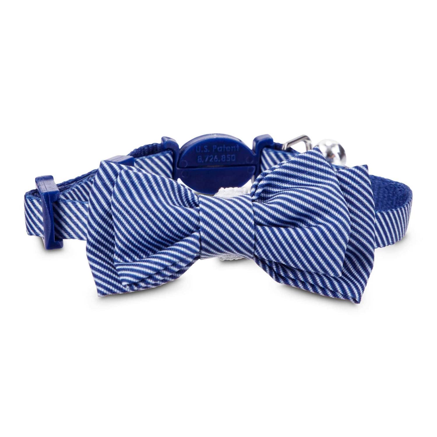 YOULY Blue Seersucker Breakaway Bowtie Kitten Collar - Healthber