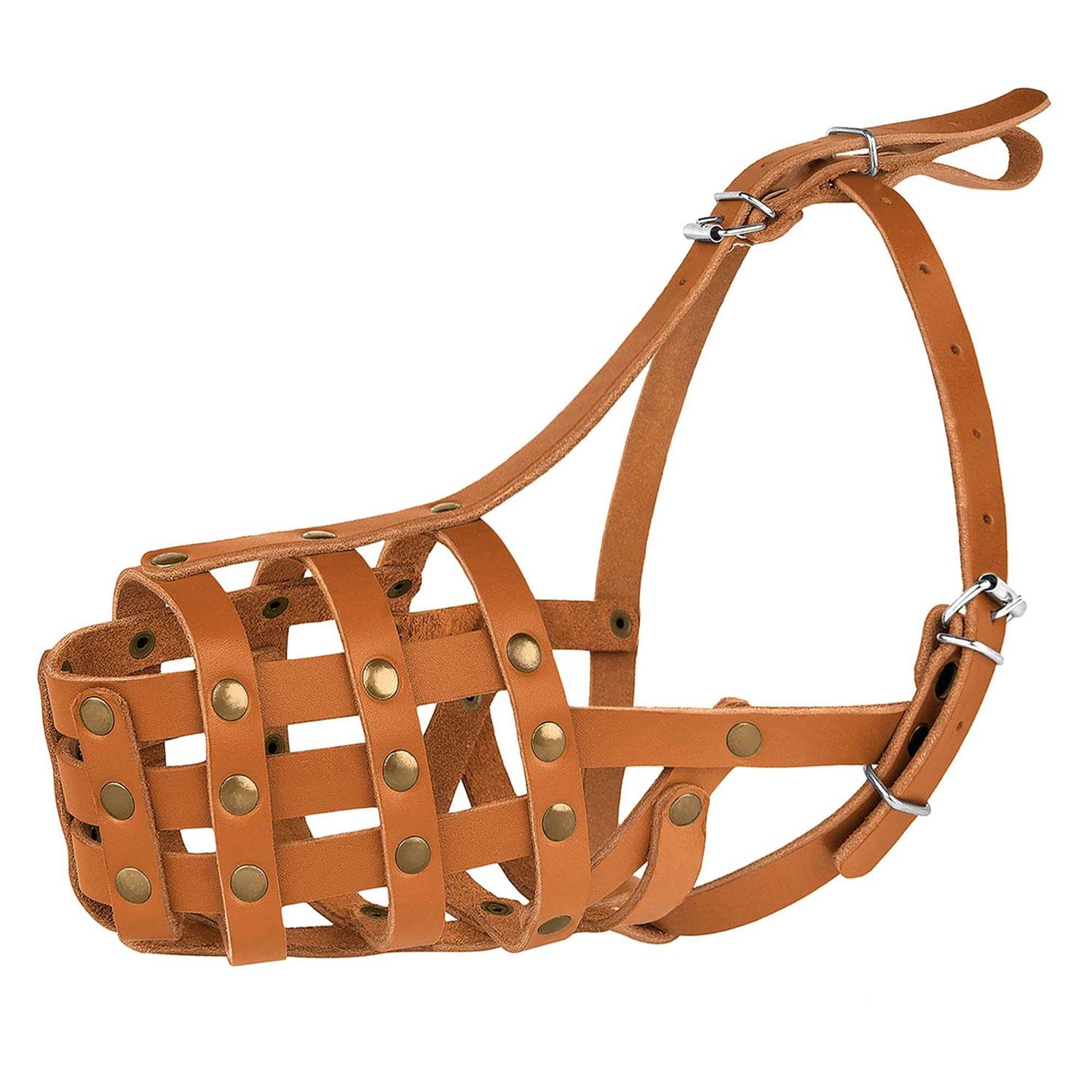 MUROM Leather Dog Muzzle German Shepherd Adjustable Breathable Doberman Dalmatian Setter Basket Medium Large Breeds Black Brown Red Gr - Healthber