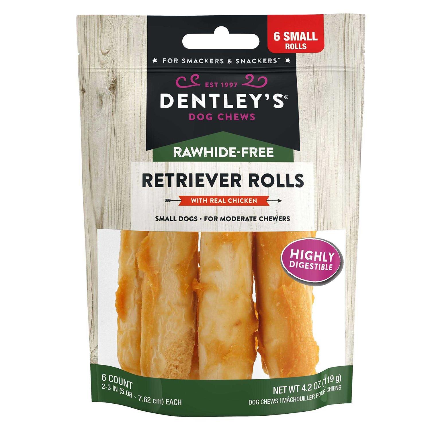 Dentley’s Rawhide-Free Retriever Rolls Small Dog Treats Chicken - Healthber