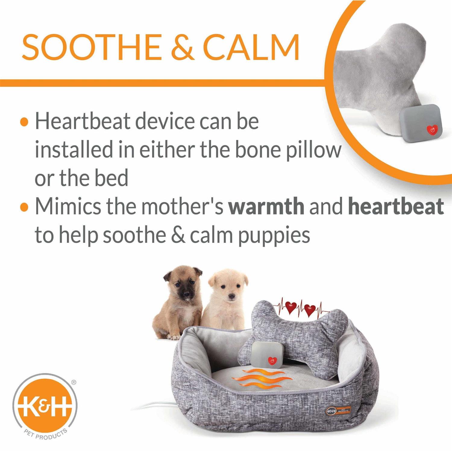 K&H Mother’s Heartbeat Heated Puppy Pet Bed with Bone Pillow - Healthber