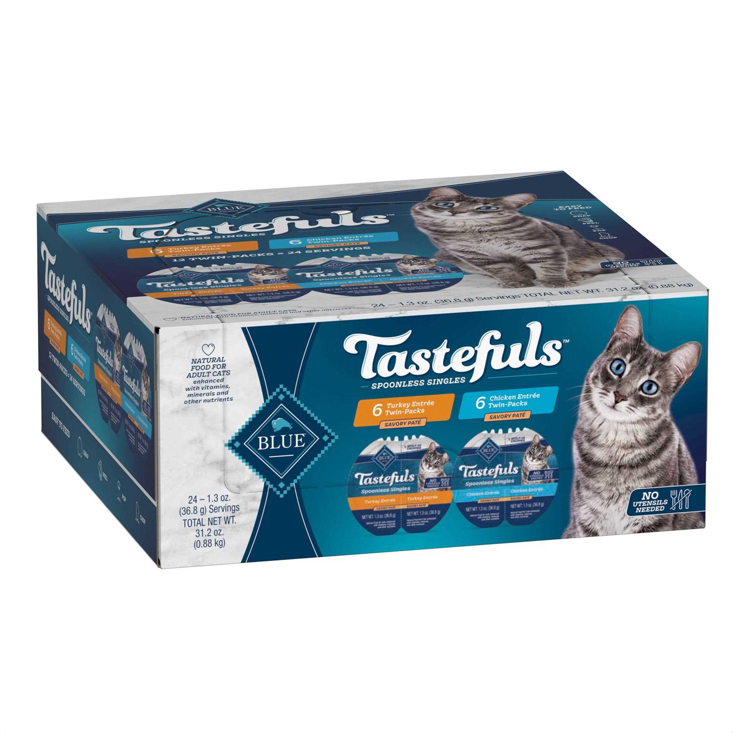 Blue Buffalo Tastefuls Spoonless Singles Chicken and Turkey Pate Wet Adult Cat Food Variety Pack - Healthber