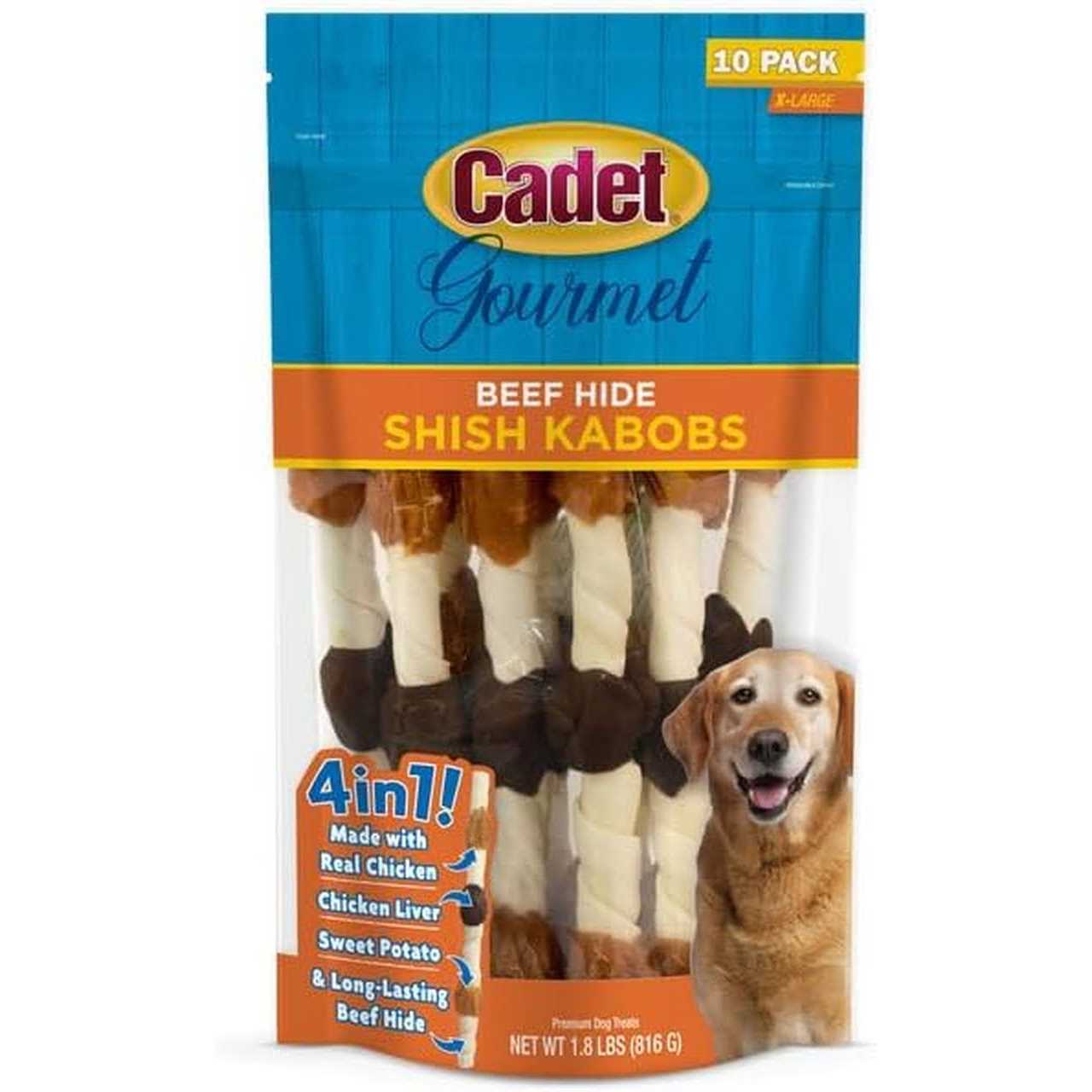 Cadet X-Large Dog Treat 4-in-1 Beef Hide Shish Kabobs - Healthber