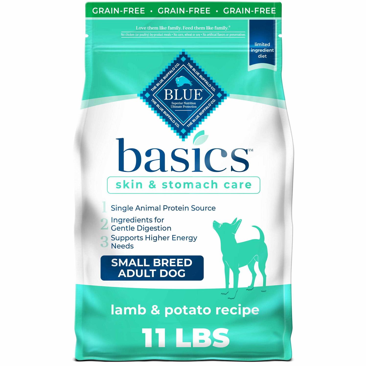 Blue Buffalo Blue Basics Skin & Stomach Care Natural Adult Grain Free Lamb & Potato Small Breed Dry Dog Food - Healthber