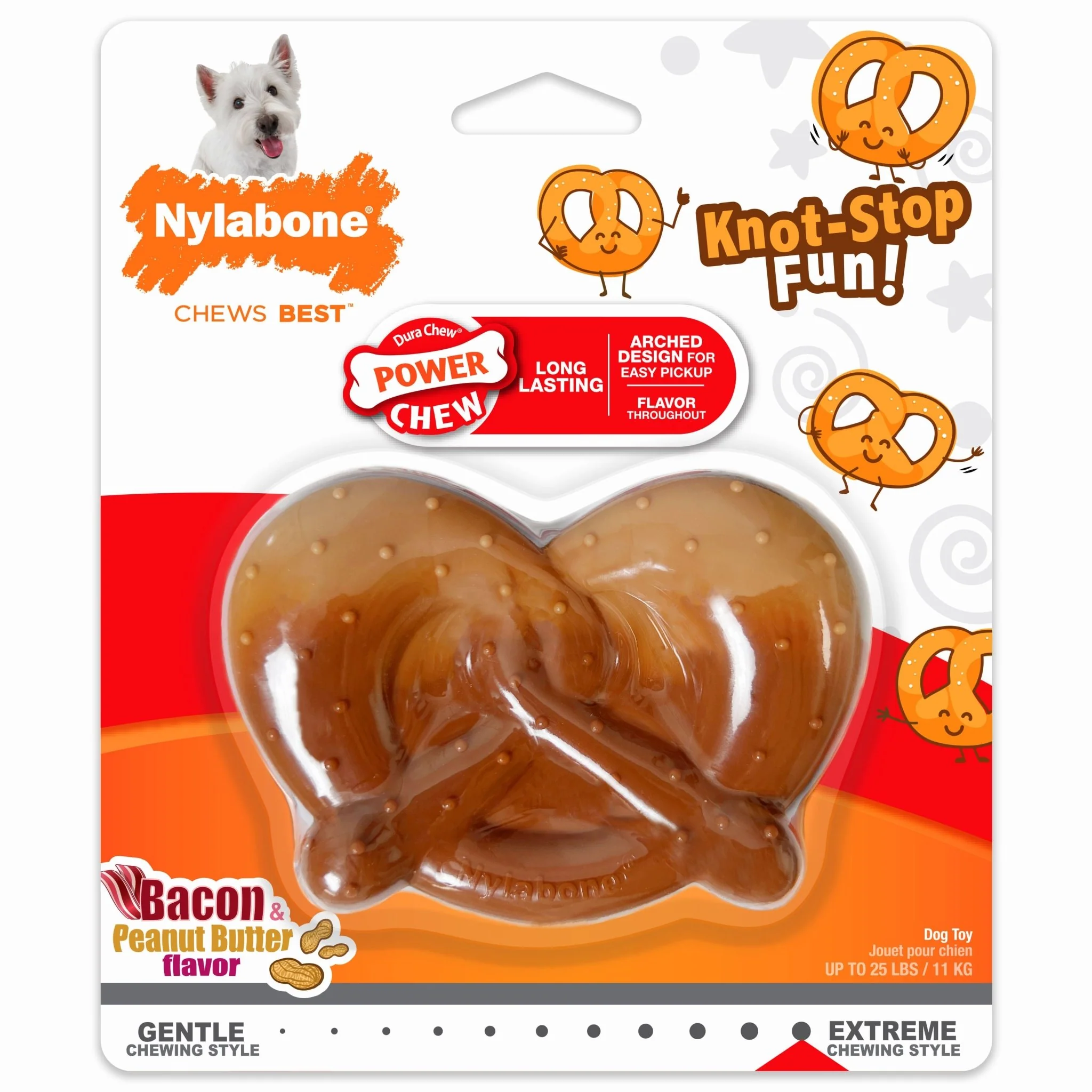 Power Chew Pretzel Dog Toy, Bacon & Peanut Butter, Small/Regular, Up to 25 Ibs. - Healthber
