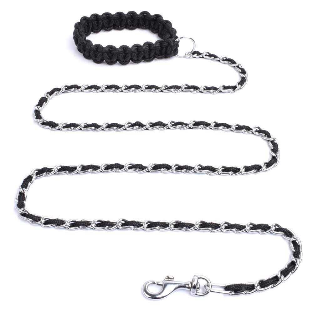 Chew Proof Dog Leash 5.5ft Heavy Duty Dog Leashes Metal Pet Chain Lead with Soft Rope Handle for Medium Large Dogs - Healthber