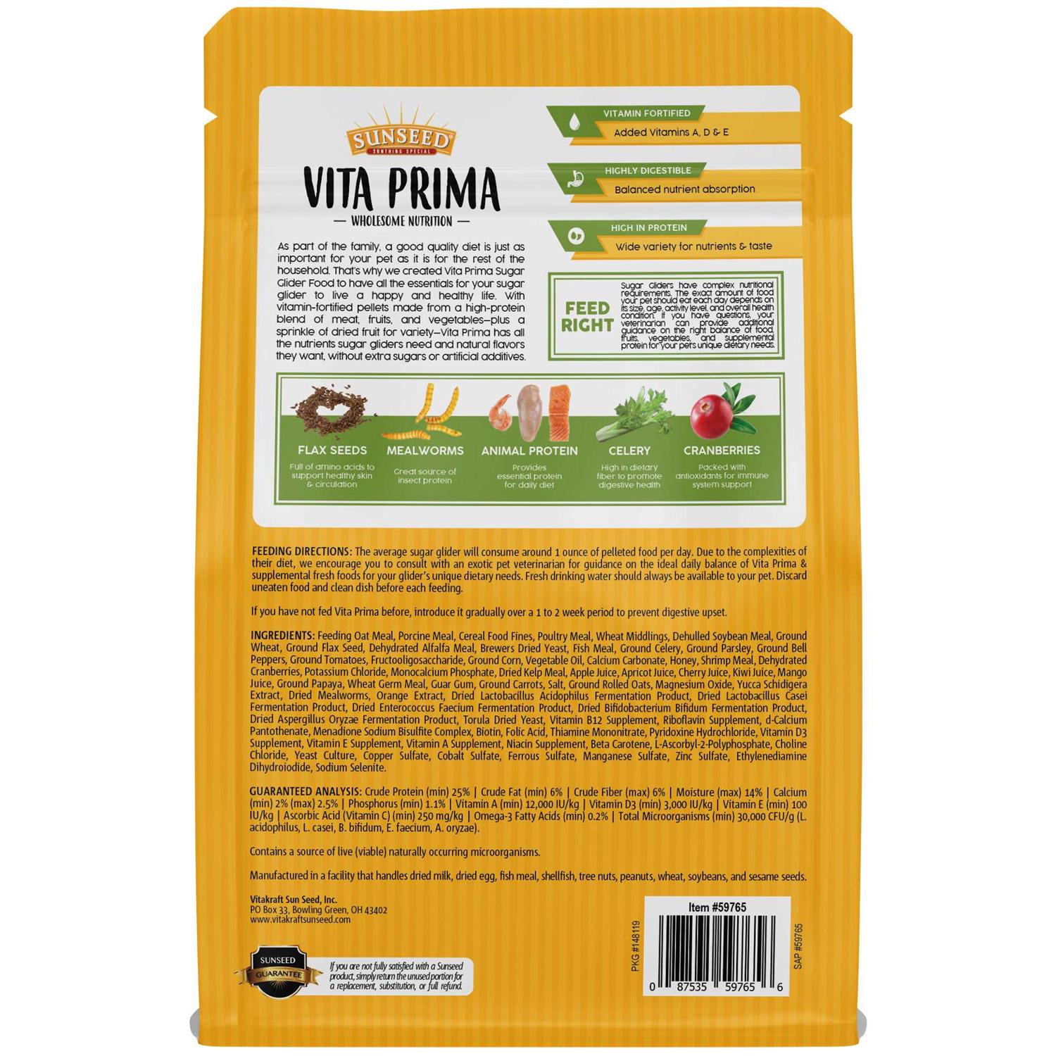Sunseed Vita Prima Sugar Glider Food - Healthber