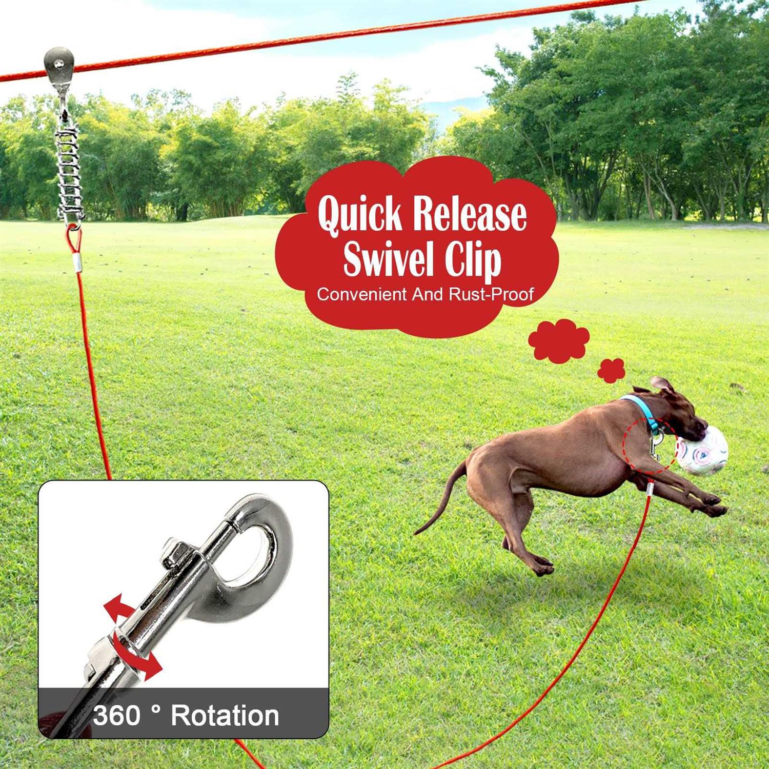 LUFFWELL Dog Runs for Outside 100FT Dog Runner for Yard Dog Tie Out Cable - Healthber