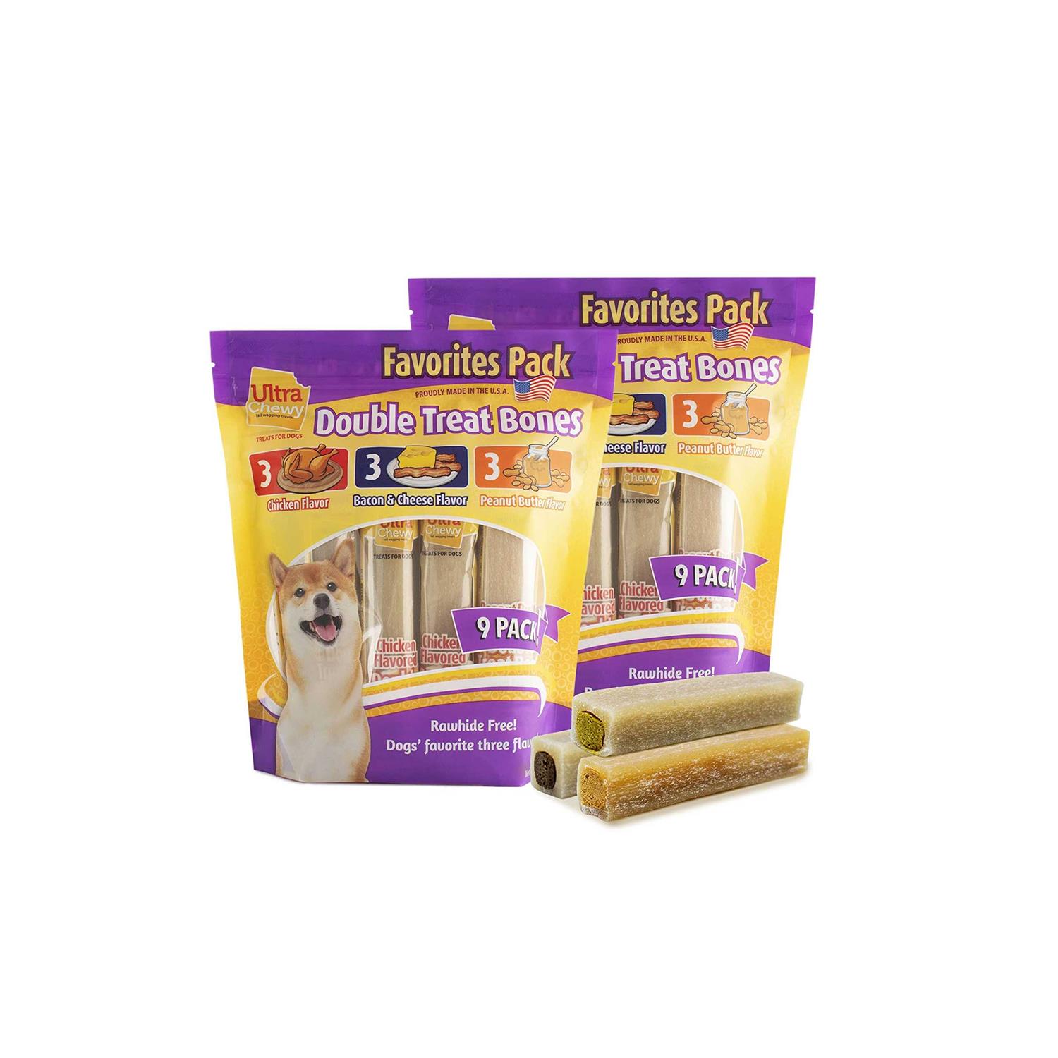 Ultra Chewy Double Treat Bones Dog Treats Made in The USA - Healthber