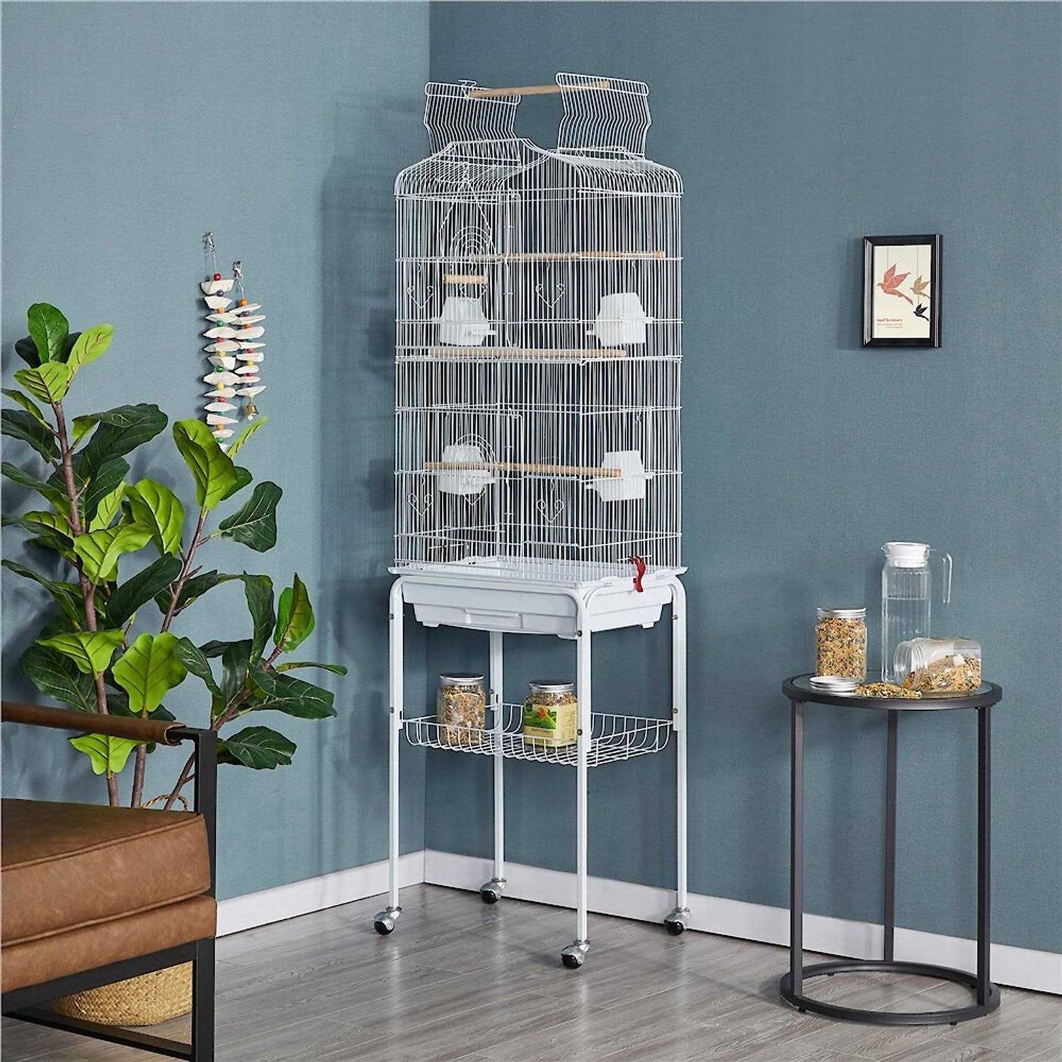 Yaheetech Open Top Metal Bird Cage Large Rolling Parrot Cage with Stand - Healthber