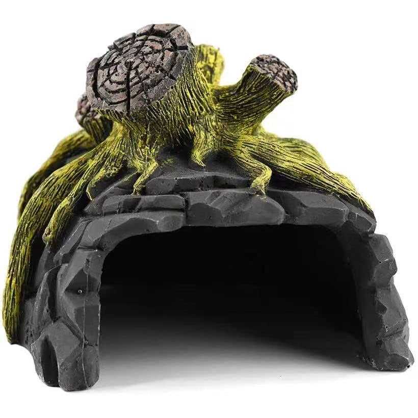 Reptile Hides and Caves Reptile Hideout Rock Hide Cave Aquarium Decor Tree Trunk Turtle Basking Hide Habitat Fish Tank Ornaments for Bearded Dragon - Healthber