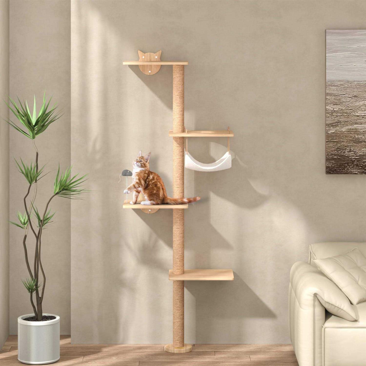 Coziwow 4-Tier Cat Tree Shelf Wall Mounted Scratching Post with Hammock - Healthber
